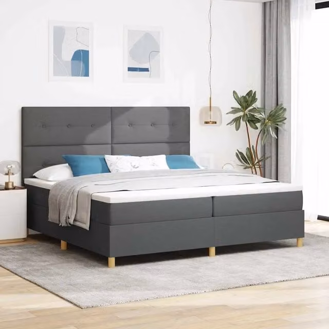 Letto a molla con illuminazione LED vidaXL in tessuto grigio, L/P/H: 200 x 200 x 280 cm