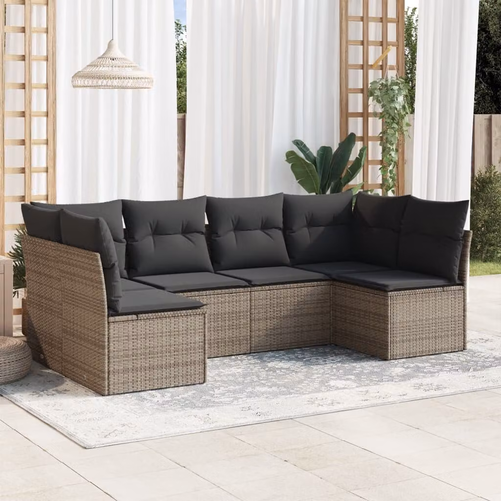 vidaXL Set Divano da Giardino a L 6 pz Grigio con Cuscini Imbottiti e Rivestimenti Rimovibili – 1