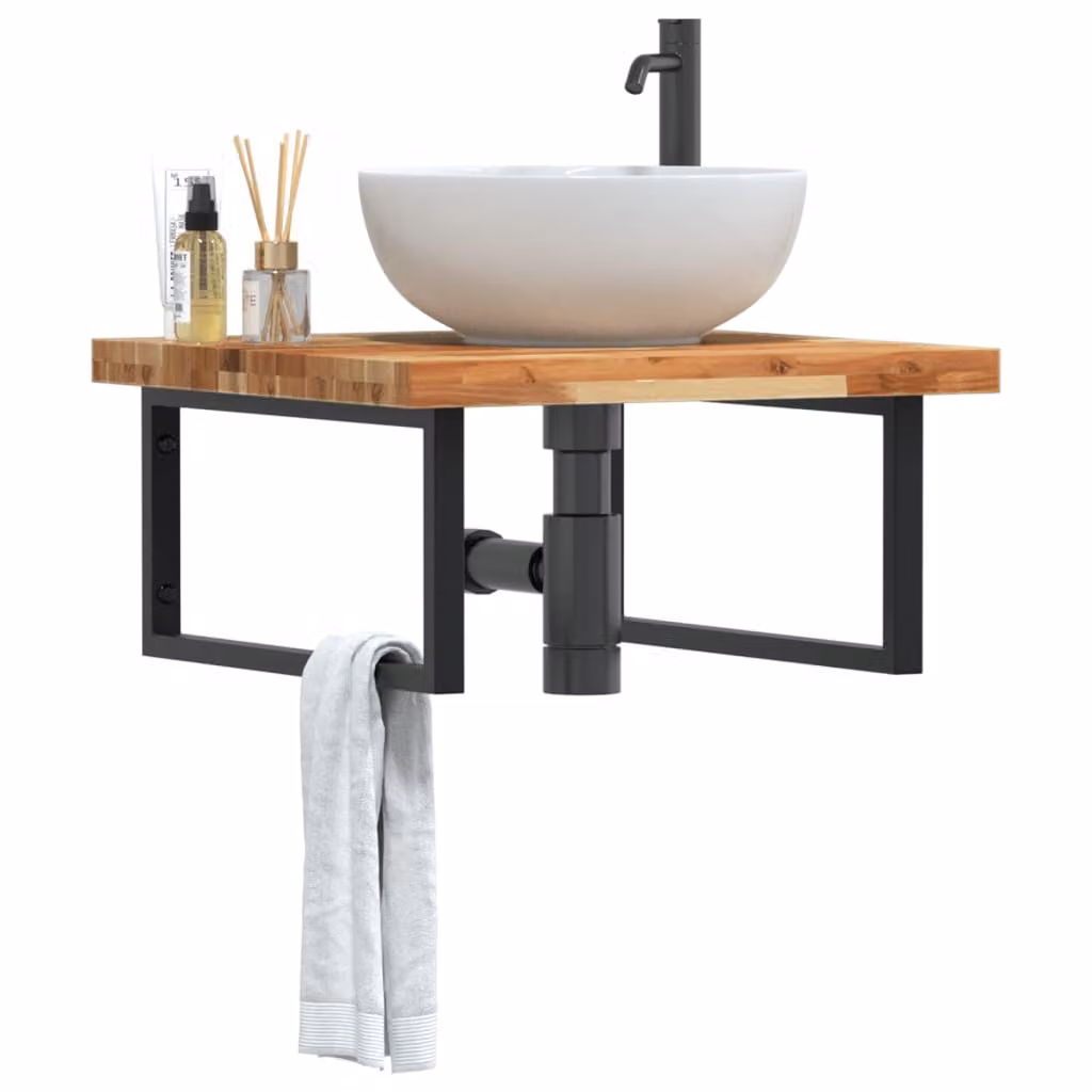 vidaXL Ripiano a Parete per Lavabo in Accacia e Metallo, Nero e Marrone