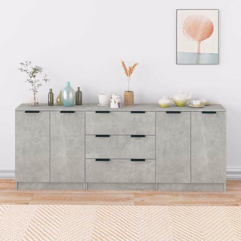 Set di 3 credenze vidaXL in legno multistrato e MDF, design minimalista, colore grigio, da appendere alla parete per soggiorno o sala da pranzo