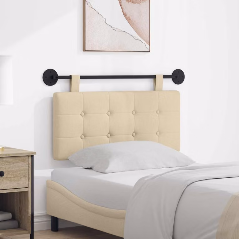 Testiera per letto sospesa vidaXL in tessuto beige con struttura in legno e metallo L: 90 cm, H: 55 cm, P: 6 cm