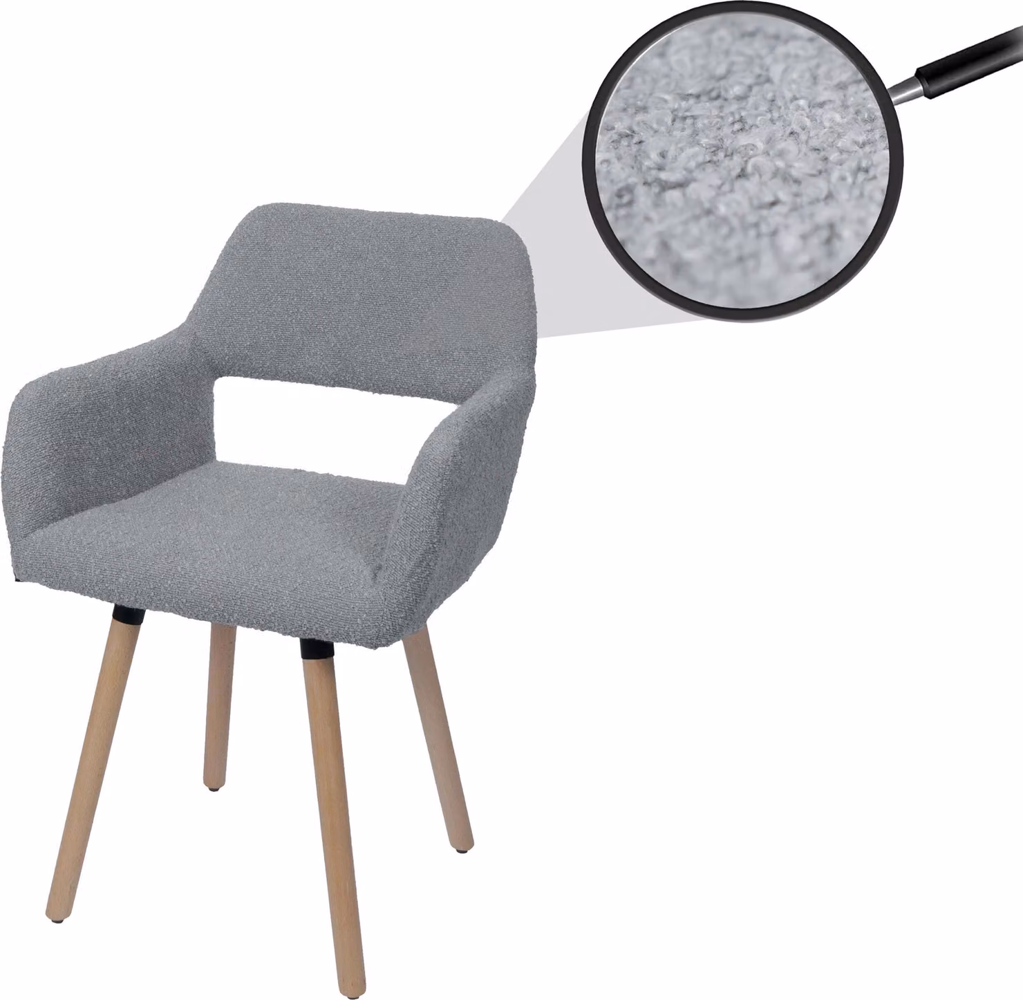 Sedia da pranzo HWC-A50 II, sedia da cucina sedia imbottita, legno tessuto/tessuto bouclé (450g/m²) ~ grigio