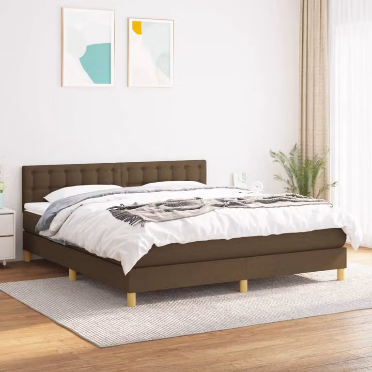 vidaXL Letto Ibrido con Giroletto a Molle e Materasso in Tessuto Marrone e Bianco L/P/H: 160 x 200 x 88 cm