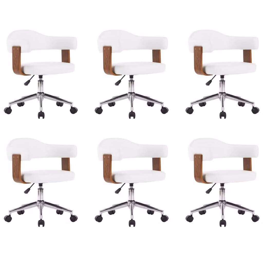 SYFAX™ Sedie da Pranzo Girevoli 6 pz Bianche Legno Curvo e Pelle finta