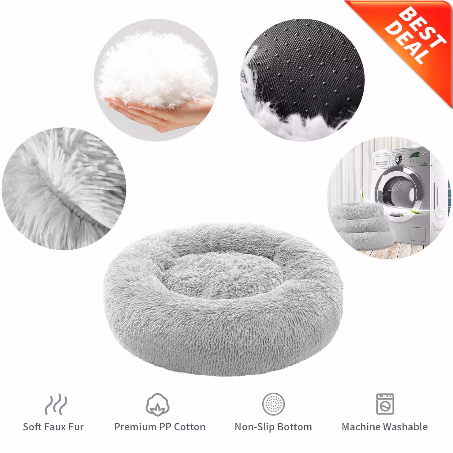 Cuccia per cani, 60x80 cm, grigio scuro, rotonda, anti-ansia, per animali domestici