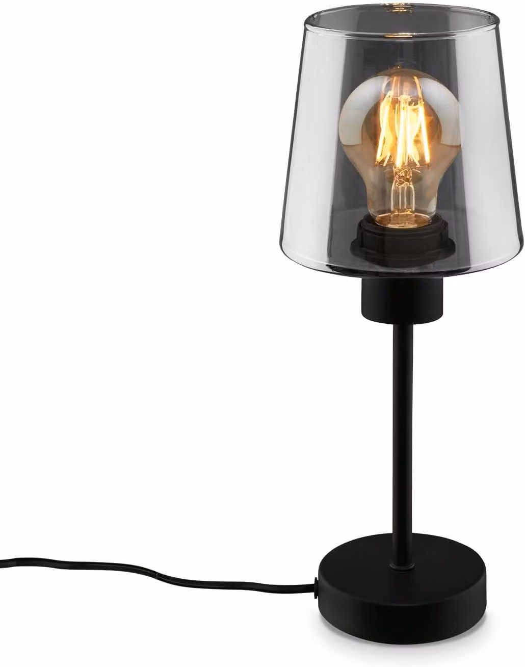 Lampada da tavolo, nera, vetro fumé, 1xE27/max.10W