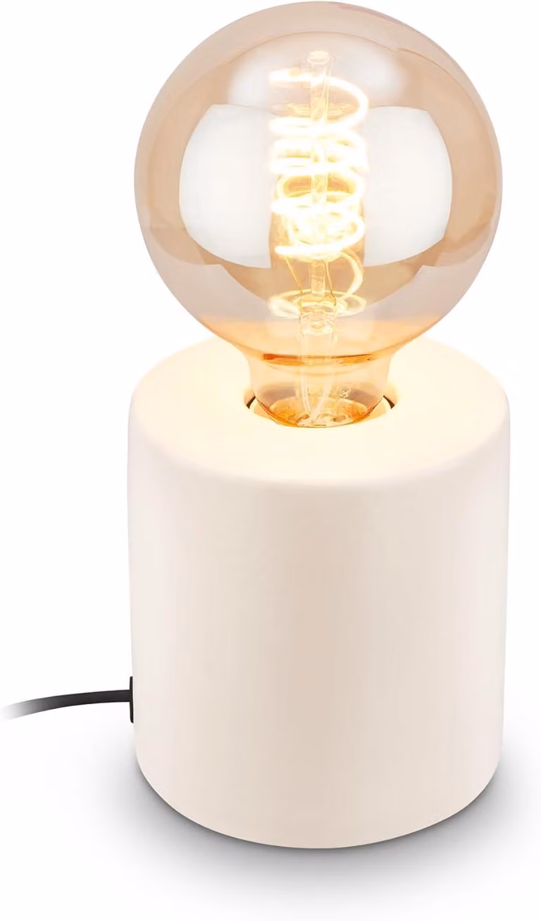 Briloner TUBO Lampada da tavolo, interruttore a cavo, attacco E27, max. 10W, bianco antico, Ø10 x 10,3 cm
