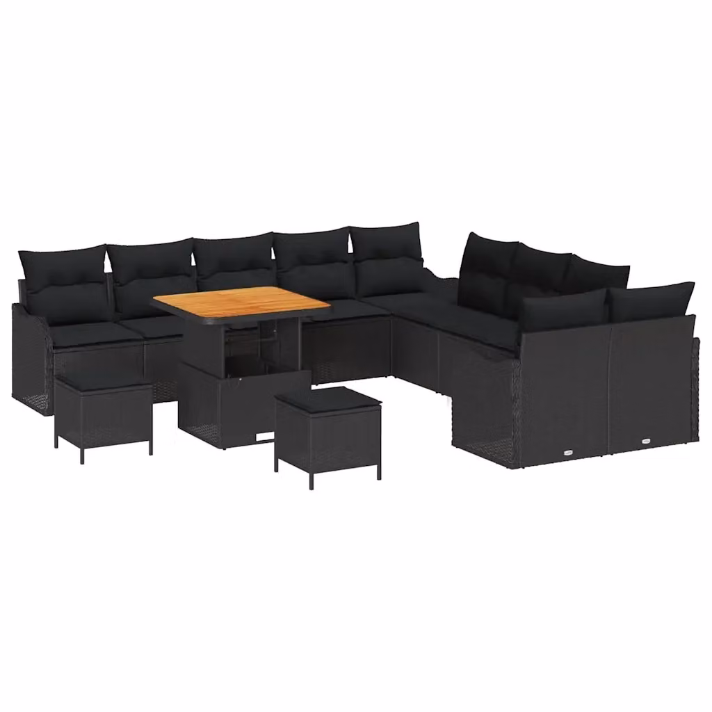 Set Divano da Giardino Moderno vidaXL a Forma a U in Polyrattan Nero con 13 Pezzi e Cuscini Inclusi – 2