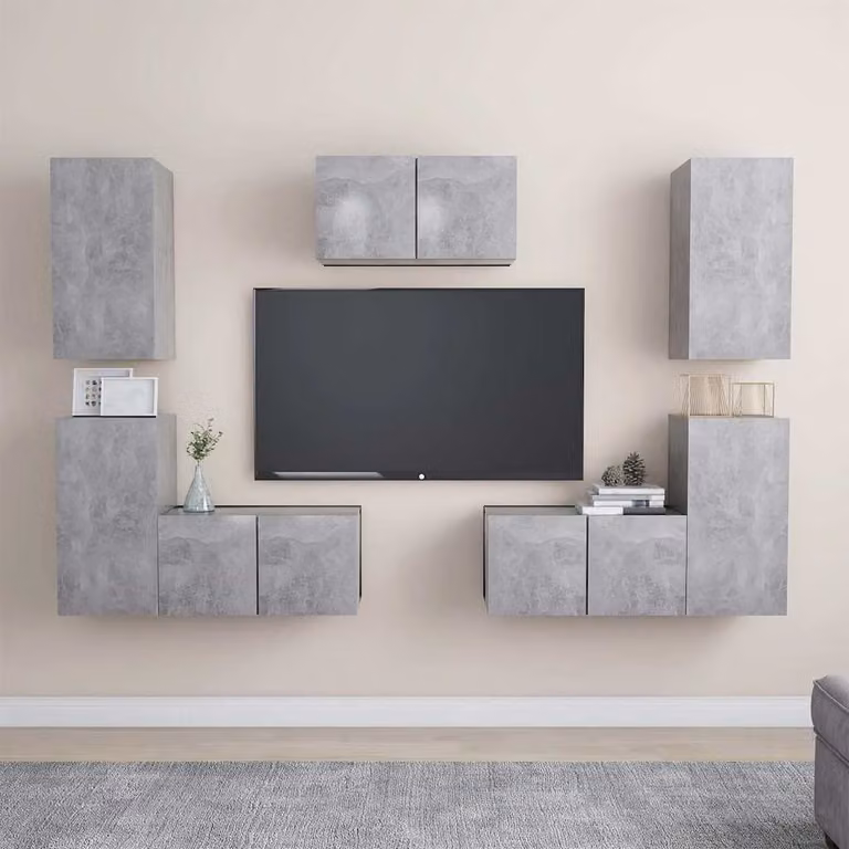 Set di mobili porta TV moderno vidaXL in legno e MDF, 7 pezzi, Grigio, L/P/H: 160 x 30 x 60 cm