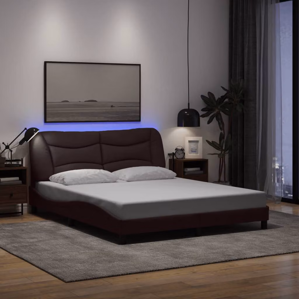 Giroletto vidaXL Hvar con LED e porta USB, L/P: 160 x 200 cm, Marrone