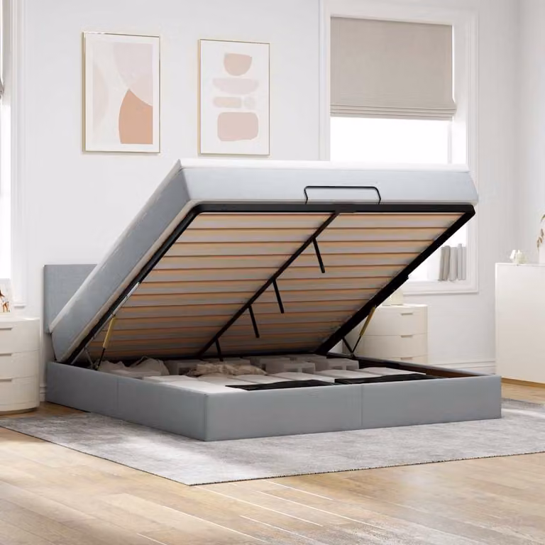 vidaXL Pouf Letto con Materasso, Illuminazione LED Sotto il Letto e Porta di Ricarica USB, Grigio e Bianco, L: 180 cm, P: 200 cm, H: 88 cm