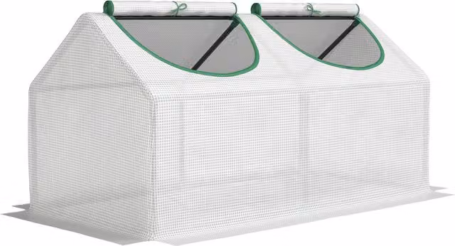 Mini serra a casetta Outsunny con 2 finestre avvolgibili e copertura in PE anti-UV per orto e giardino, Bianco, L 120 x P 60 x H 60 cm