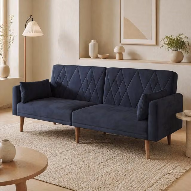 Divano letto MODFU a 2 posti in velluto con schienale regolabile e cuscini inclusi, L: 180 cm, P: 75 cm, H: 82 cm