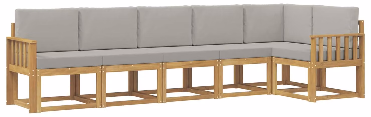 Set di divani da esterno, 6 pezzi, bianco e grigio chiaro