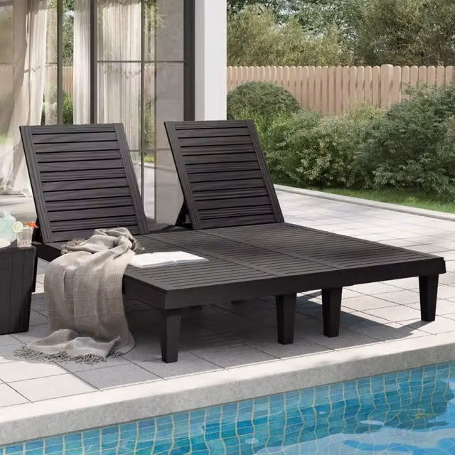 Lettino Prendisole Doppio Nero 155x138x83 cm in Polipropilene 364150