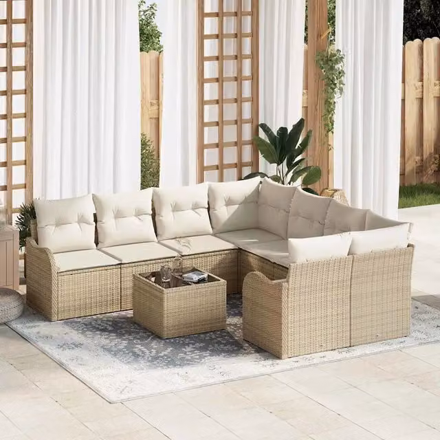 Set Divano da Giardino 9 pz 8-Numero di posti Beige polyrattan 3345641
