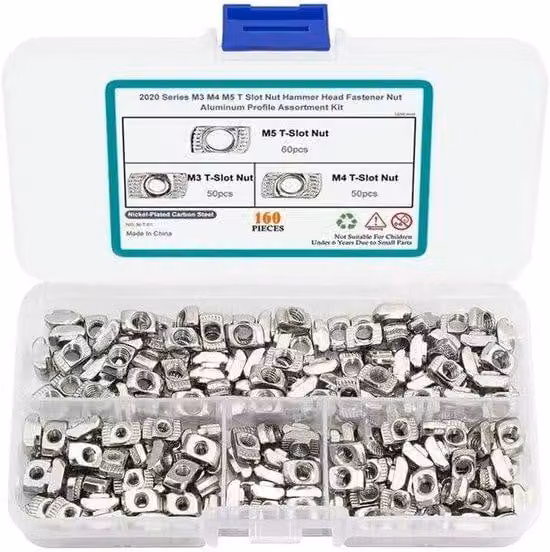 Set di connettori a T in alluminio, M3/M4/M5, 160 pezzi, standard europeo, profilo in alluminio