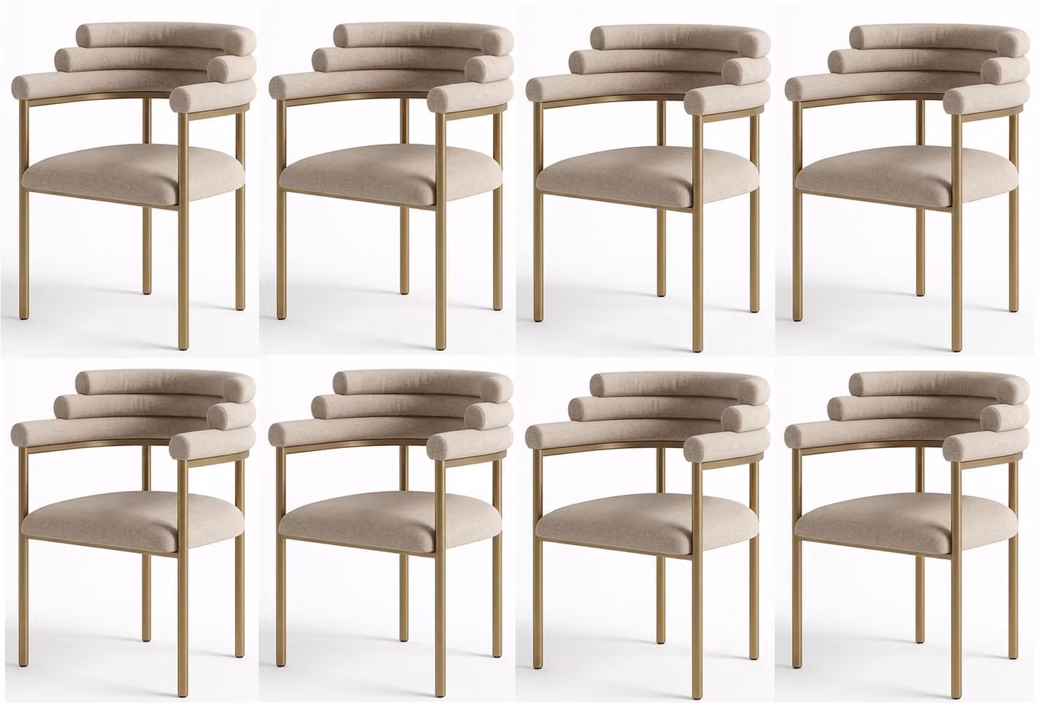 Set di sedie beige, otto sedie, sedie da sala da pranzo, sedie imbottite, sedie