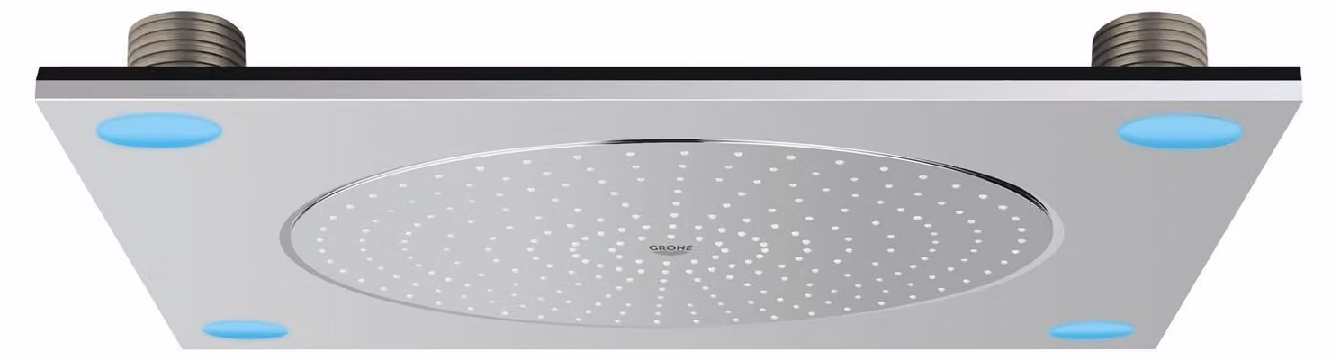 Testina doccia a soffitto con illuminazione, 20 pollici, forma circolare, finitura cromata