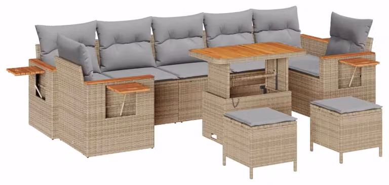 Set Divano da Giardino 10 pcs Beige polyrattan