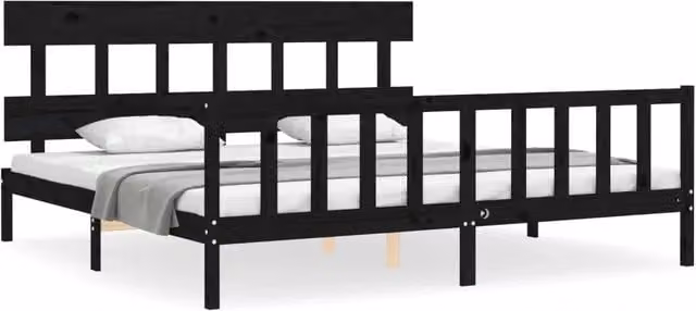 Letto matrimoniale | Letto per adulti | Giroletto con Testiera Nero 200x200 cm in Legno Massello
