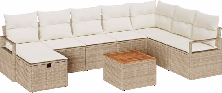 Set Divano da Giardino con cuscino 9 pcs Beige polyrattan