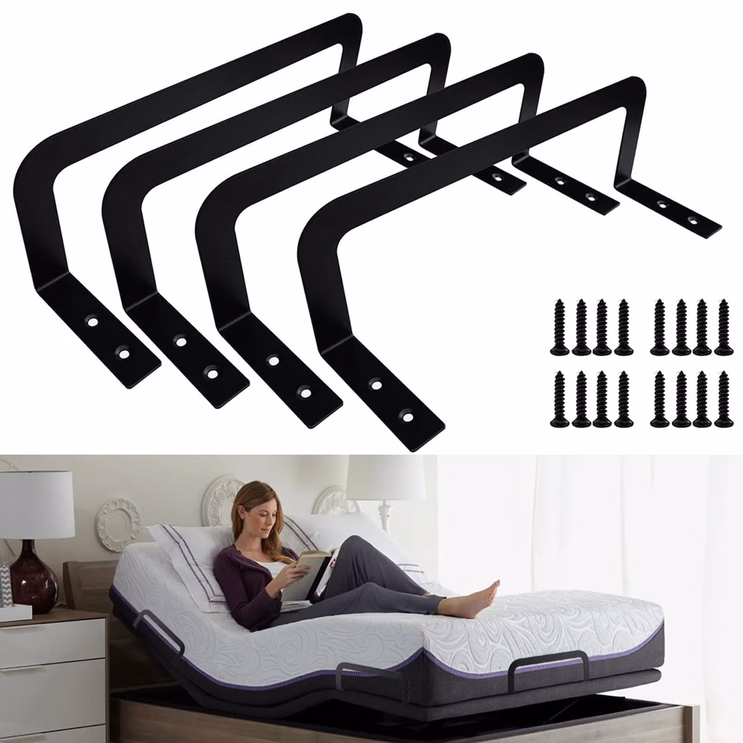 Set di 4 fermaletto per materasso, dimensioni 26x9x0,3 cm, Acciaio al carbonio, colore nero