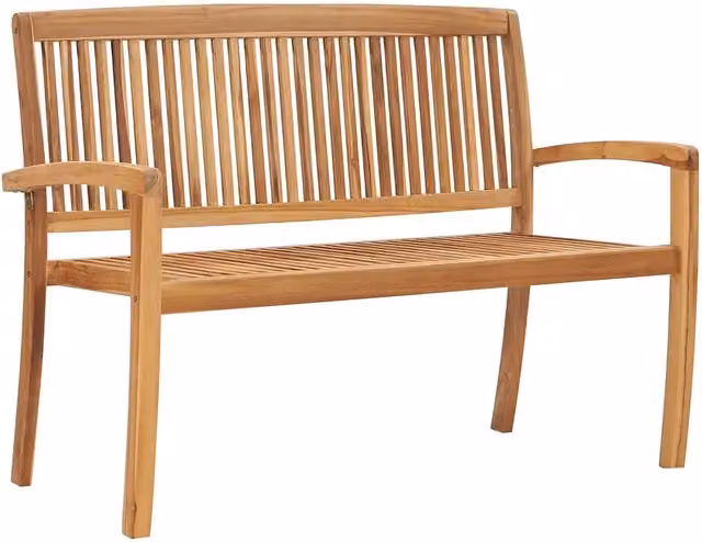 Panchina da giardino impilabile vidaXL in teak massello marrone con cuscini beige L: 128,5 cm