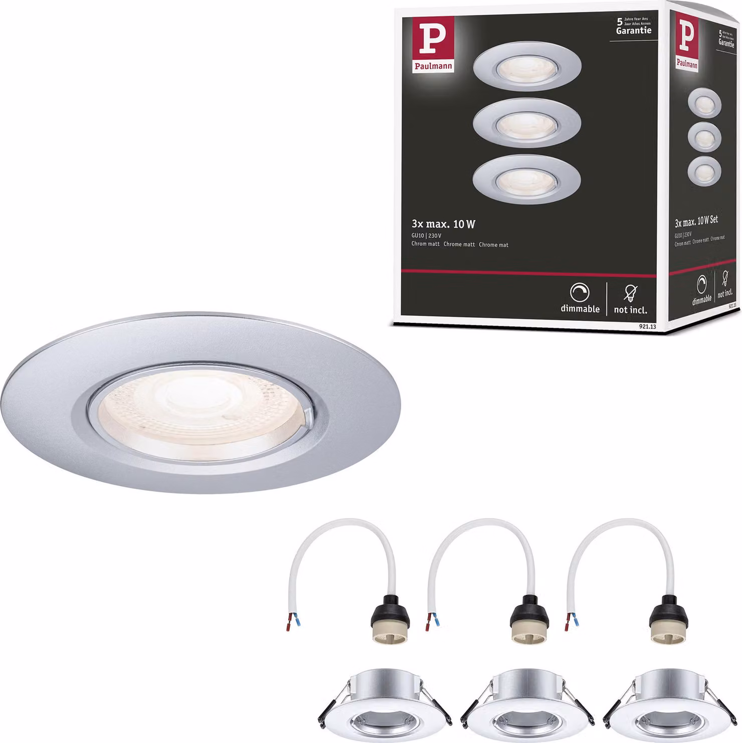 Set di 3 luci da incasso Paulmann rigide
