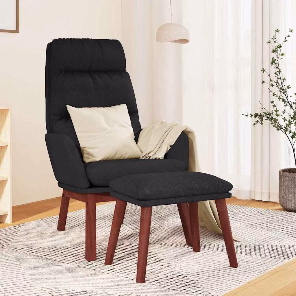 vidaXL Poltrona Relax con Poggiapiedi in Tessuto Nero e Struttura in Legno e Metallo