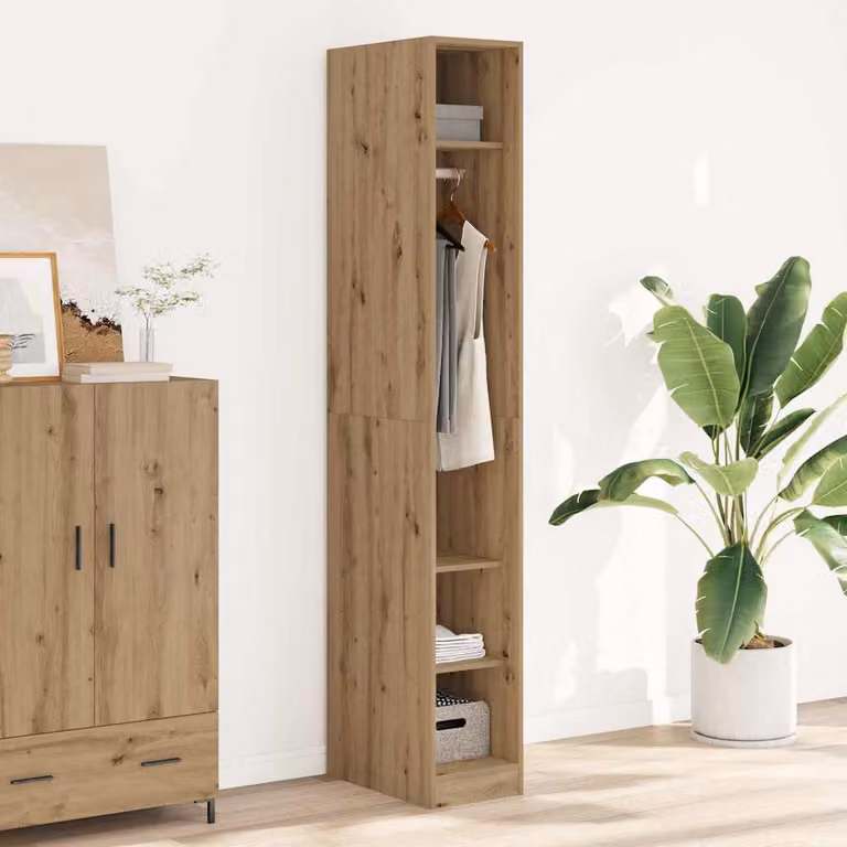 Armadio in legno multistrato vidaXL color rovere marrone con ante a battente e ripiani interni, L: 30 cm, P: 50 cm, H: 200 cm