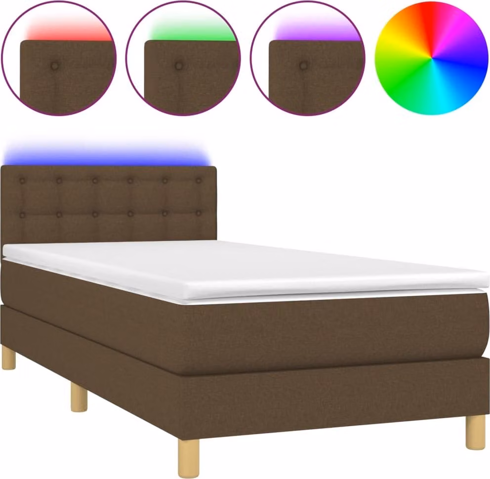 Letto a Molle Materasso e LED Marrone Scuro 80x200cm in Tessuto