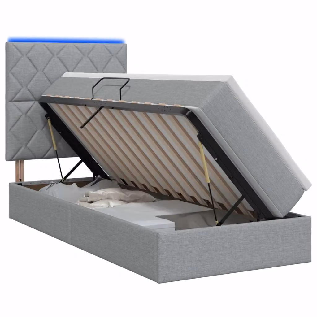 Letto con contenitore vidaXL Grigio Chiaro con illuminazione LED, porte USB e materasso in schiuma, L/P/H: 90 x 200 x 128 cm – 2
