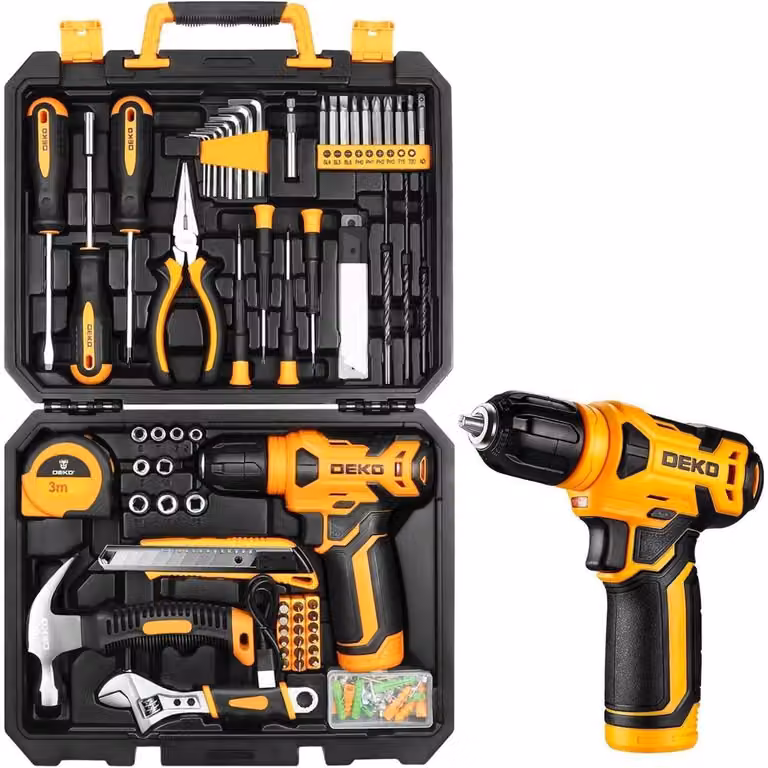 Valigetta utensili da 126 pezzi con avvitatore a batteria da 8V, colore giallo