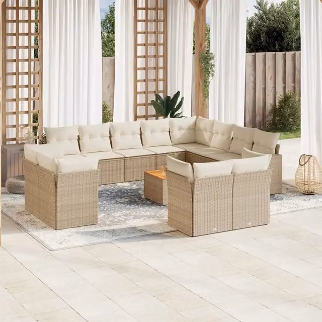 Set Divano da Giardino VIDAXL a forma a U in Polyrattan con 13 Cuscini Beige