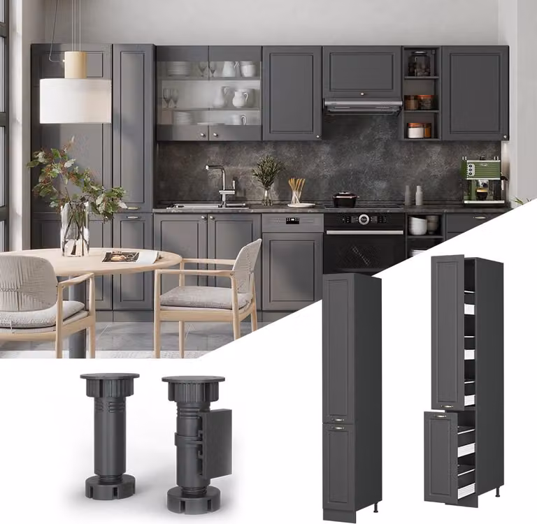 Mobiletto base per cucina Vicco Fame-Line Antracite-oro rustico 30 cm, Model 57143