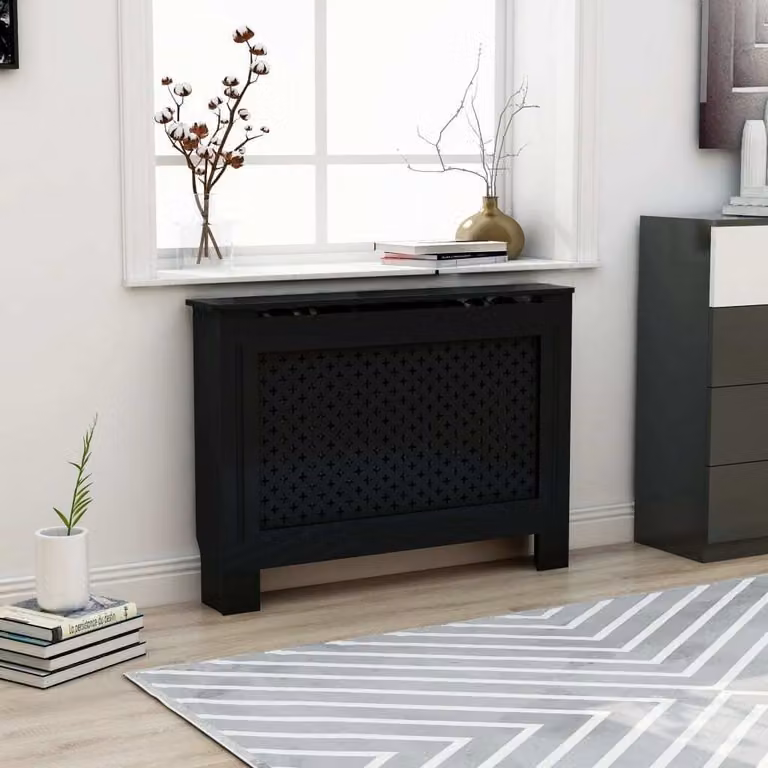 The Living Store Rivestimento per radiatori nero 112x19x81,5 cm MDF