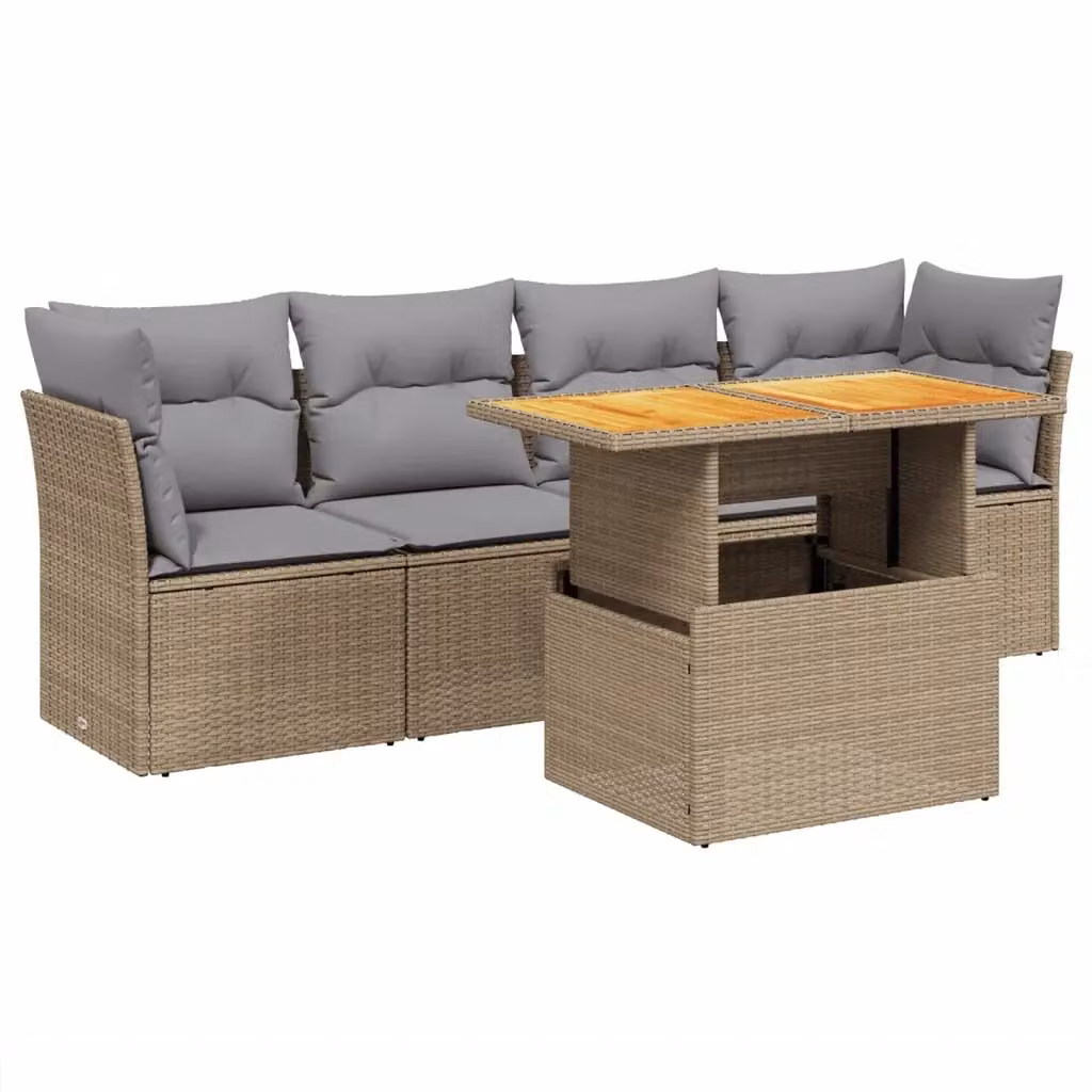 vidaXL Set Divano da Giardino a L con Cuscini Beige e Tavolino, Design Moderno in Polyrattan e Legno di Acacia – 2