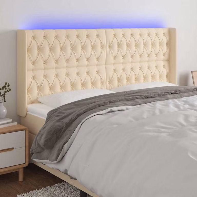 Testiera con LED e porta USB vidaXL in tessuto beige L: 183 cm, P: 16 cm, H: 118-128 cm