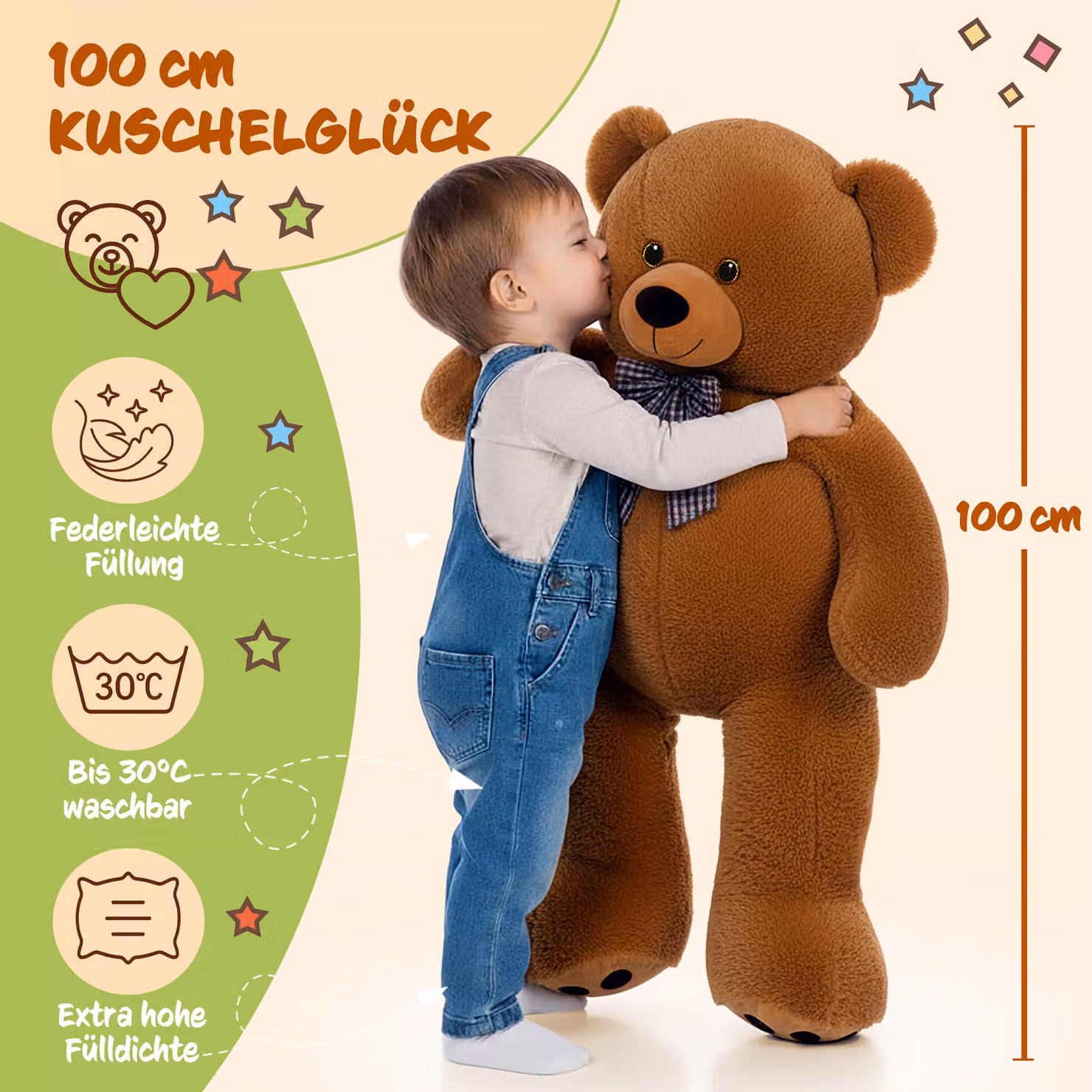 Peluche Orsacchiotto XXL DEUBA marrone, Altezza: 100 cm – 4