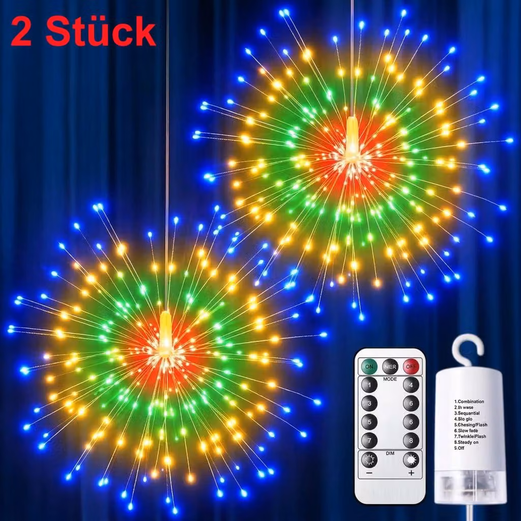 Set di 2 catene luminose da 200 LED – Catene luminose in filo di rame, fai da te, con 8 modalità, telecomando, dimmer, timer e grado di protezione IP65, alimentate a batteria, ideali per giardino, feste, matrimoni