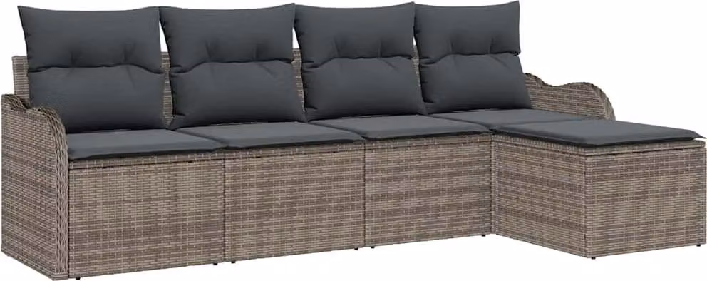 Set Divano da Giardino con cuscino 5 pcs Grigio Poly Rattan