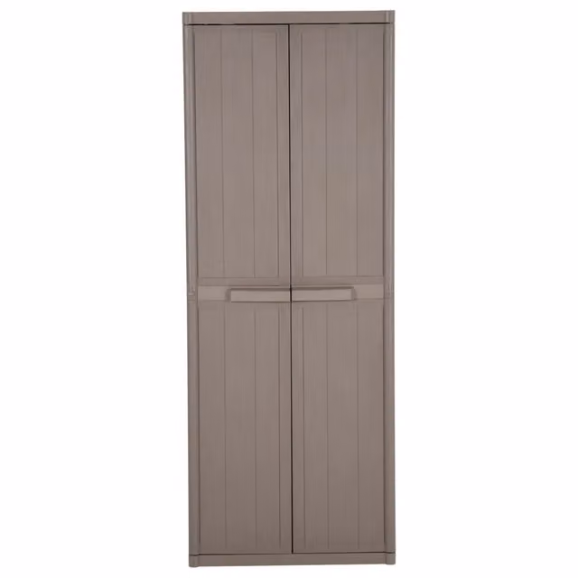 Armadio da giardino vidaXL marrone con effetto legno in plastica e ripiani interni L/P/H: 65 x 45 x 172 cm