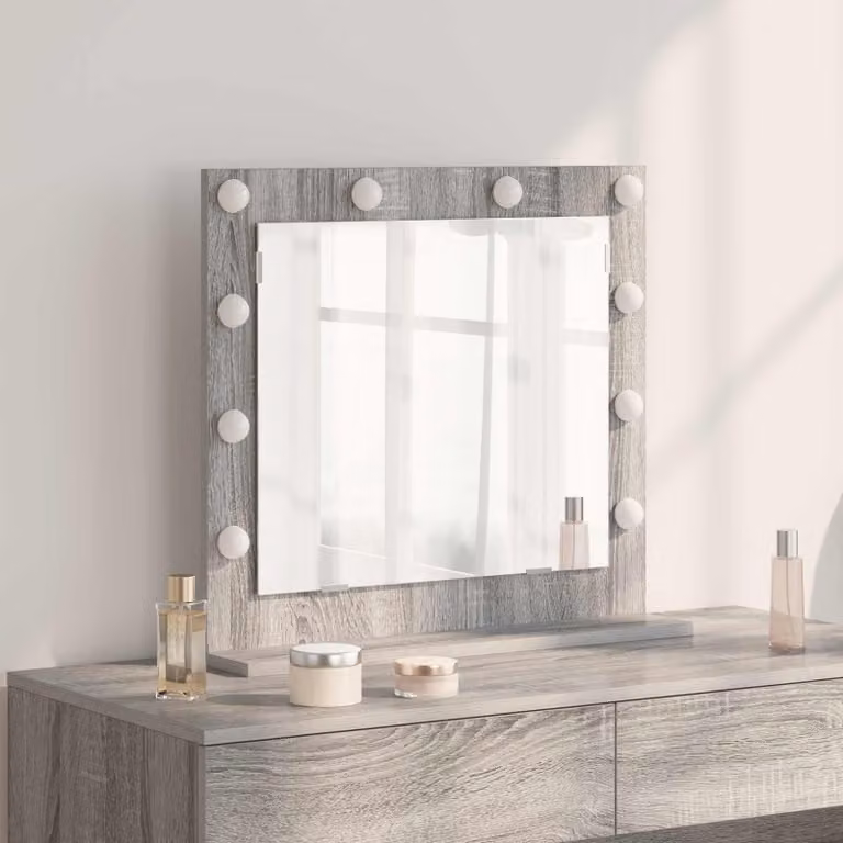 Specchio da Vanità Moderno vidaXL con Luce LED e USB, Rettangolare, Grigio, L: 60 cm, P: 55 cm, H: 18 cm
