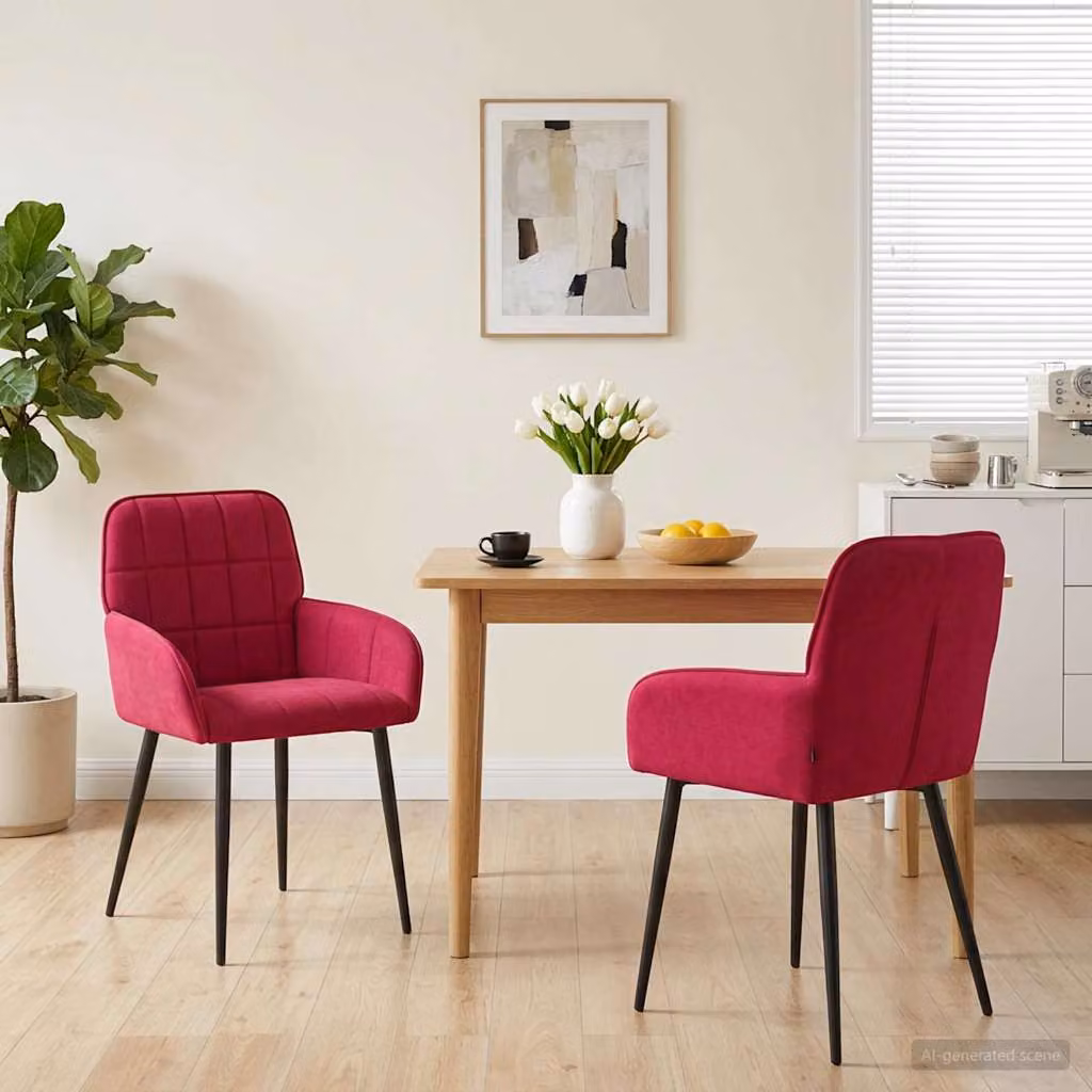 Set di 2 sedie da pranzo vidaXL in velluto rosso con design moderno per cucina e sala da pranzo L: 56.5 cm, P: 50 cm, H: 85 cm
