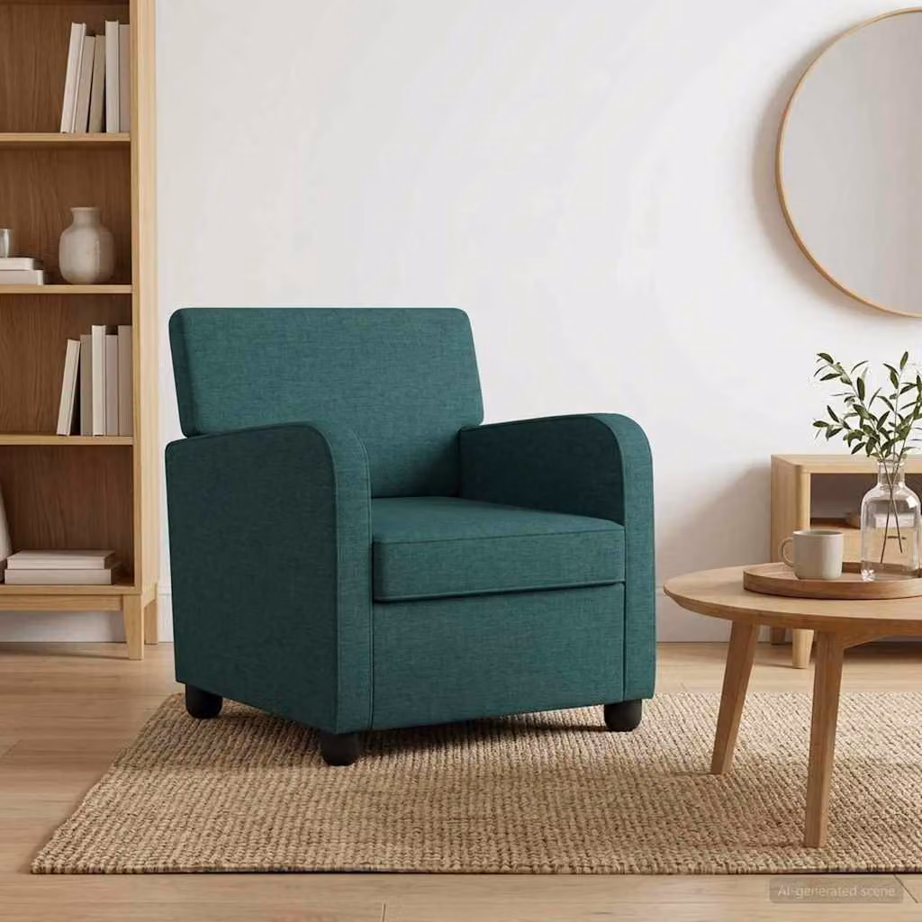 Poltrona moderna vidaXL in tessuto verde con braccioli e seduta in schiuma per soggiorno o camera da letto
