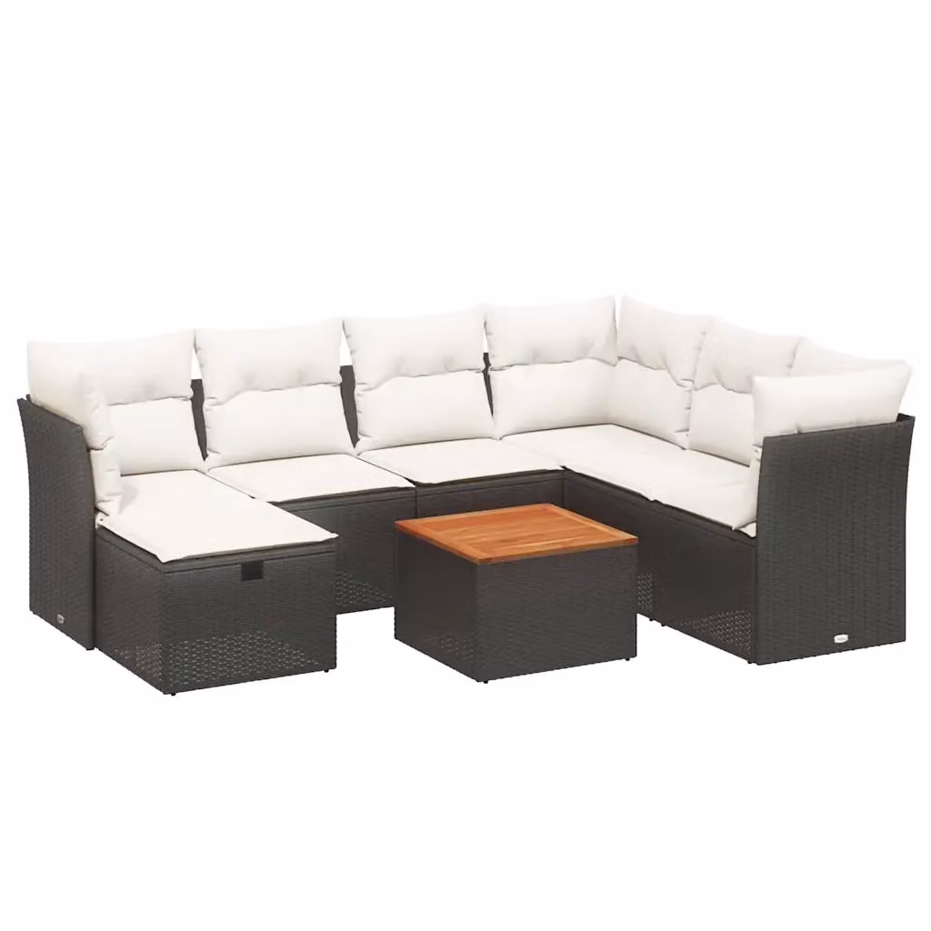 vidaXL Set Divani da Giardino a L con Cuscini 8 pz Nero in Polyrattan e Acciaio – 2