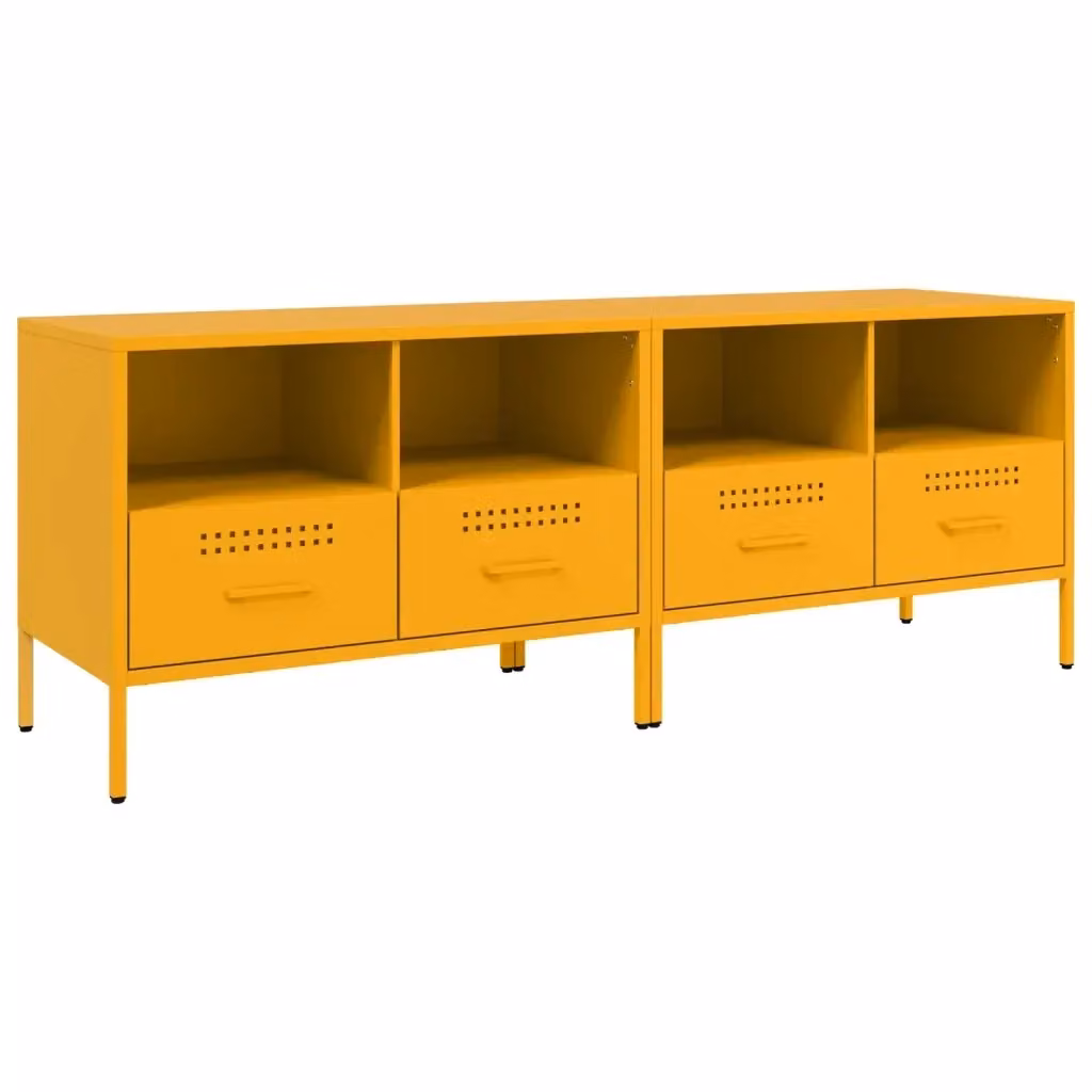 Set di 2 mobili TV vidaXL in stile industriale in metallo giallo, L: 68 cm, P: 39 cm, H: 50,5 cm – 2