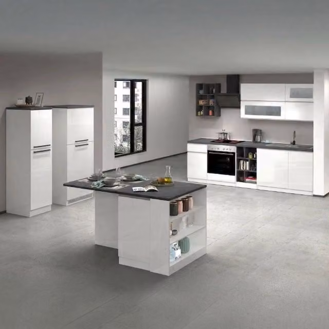 Cucinino Balme DMORA in legno bianco lucido con 3 cassetti e ante scorrevoli L: 255 cm, P: 60 cm, H: 85 cm – 1