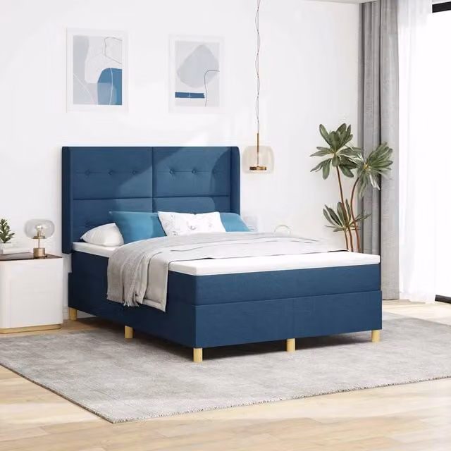 Letto a molle moderno vidaXL con testiera in tessuto blu e dettagli oro L: 160 cm, P: 200 cm, H: 128 cm – 1